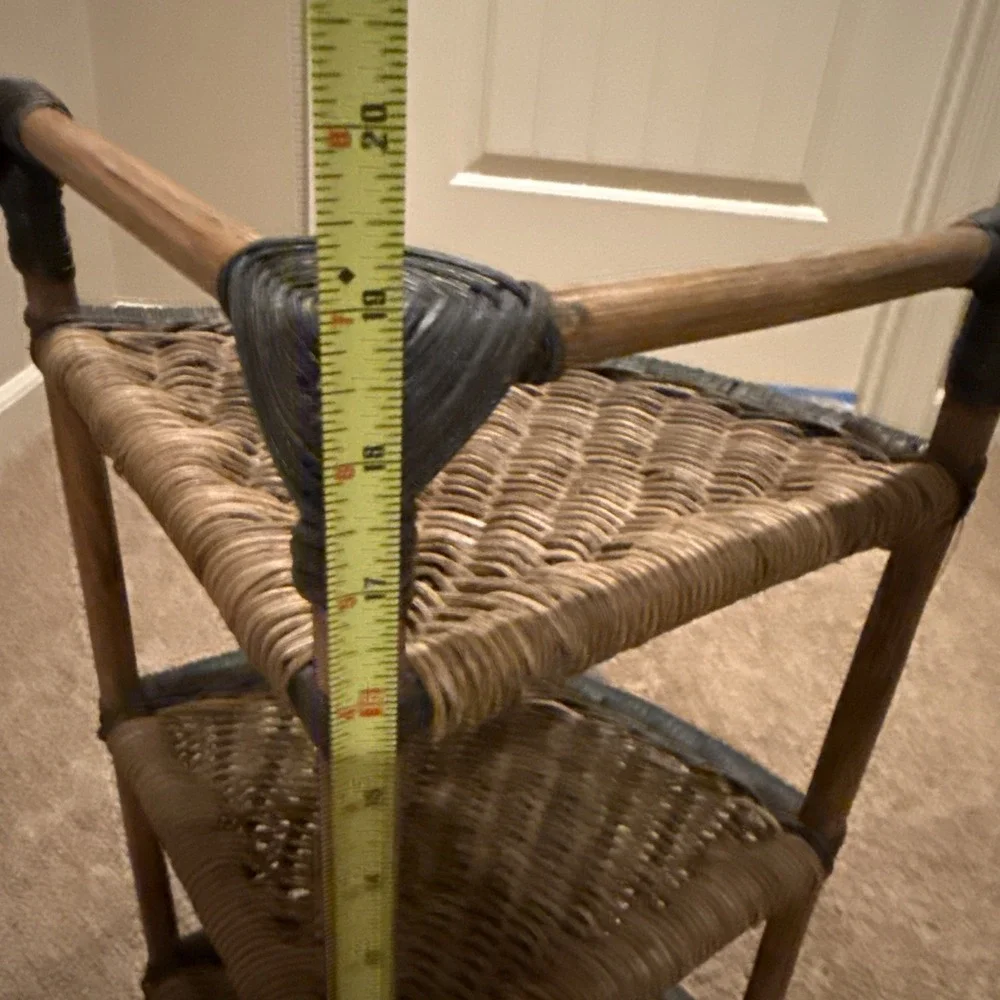 Vintage Wicker Rattan Corner Shelf 3 Tier Display Stand Coastal Boho 19